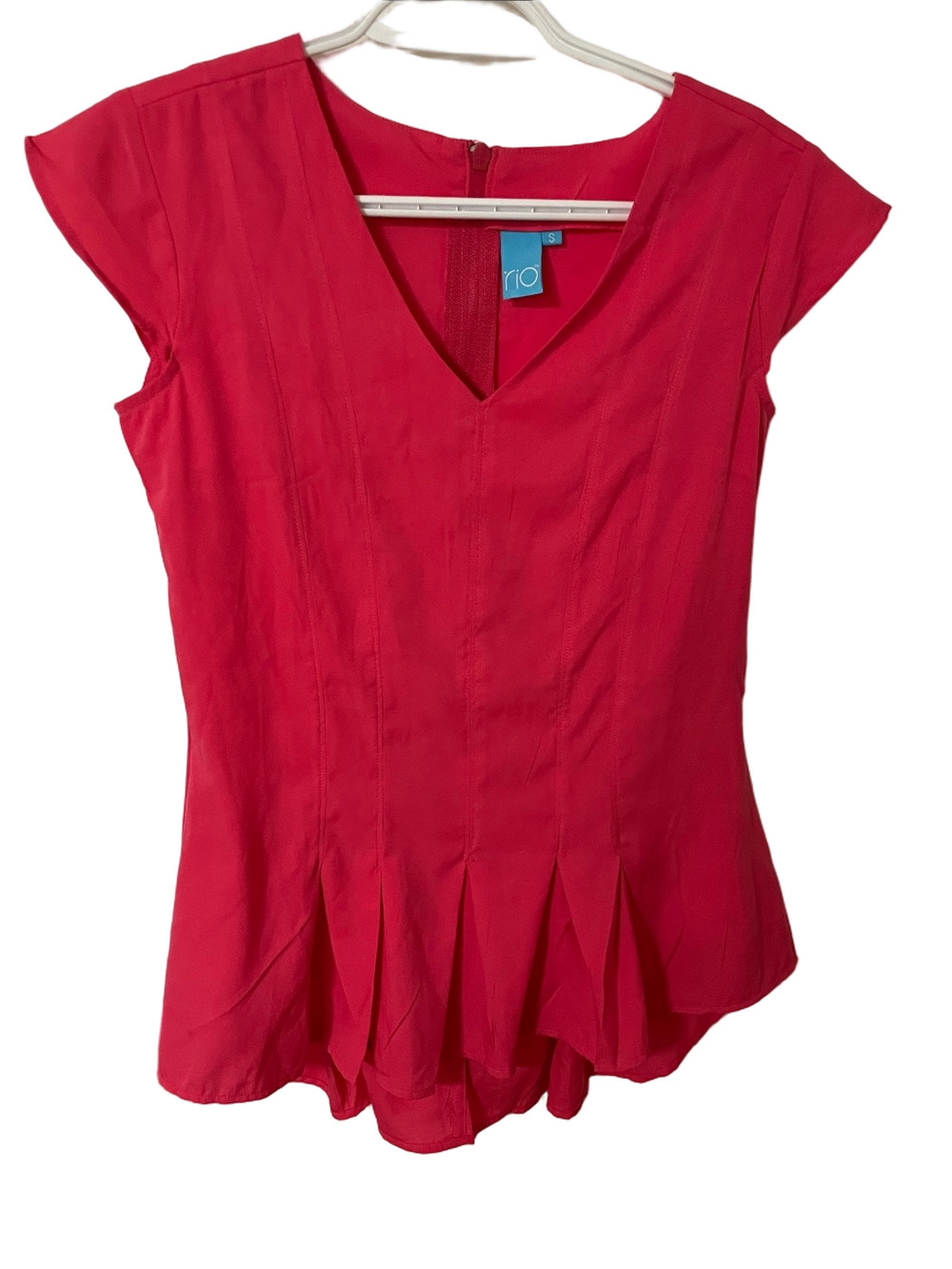 Rio Fuchsia V-Neck Cap-Sleeve Peplum Top Size Small